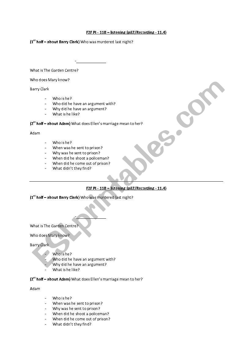 FACE2FACE Pre-intermediate - Unit 11B - listening - extra exercises