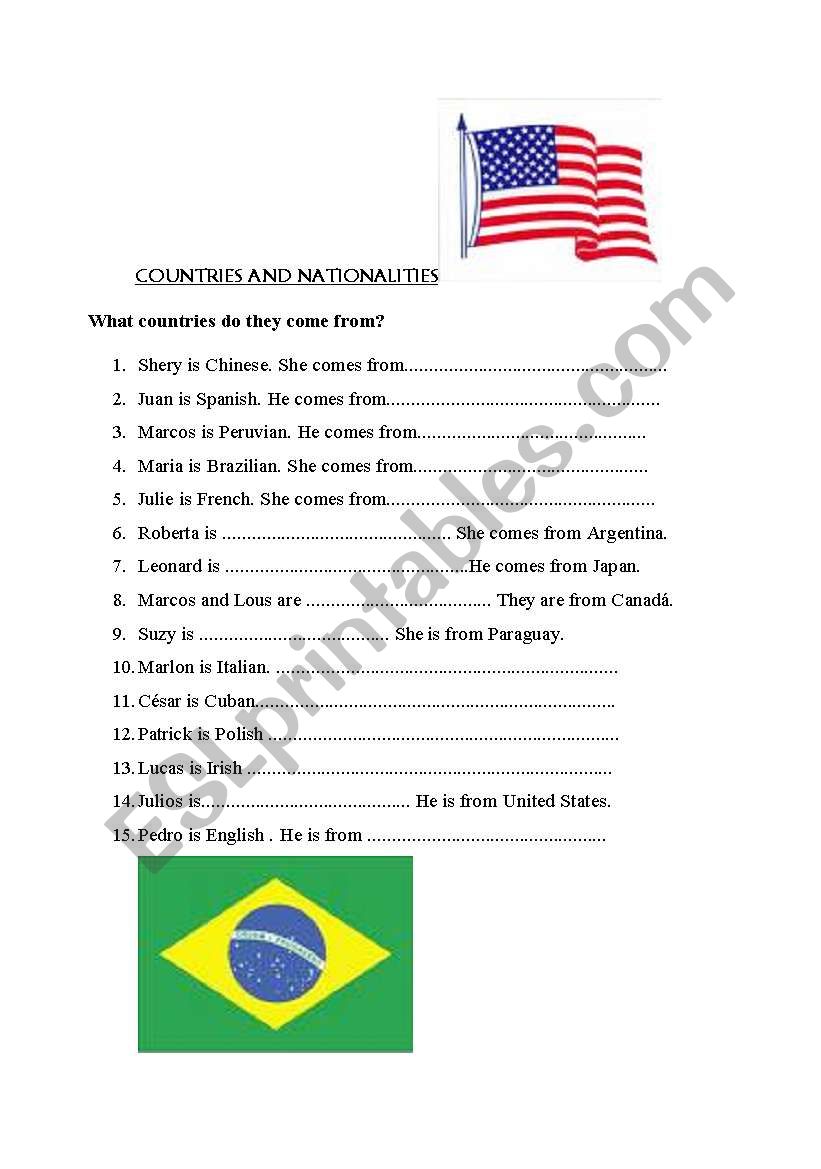 nationalities worksheet