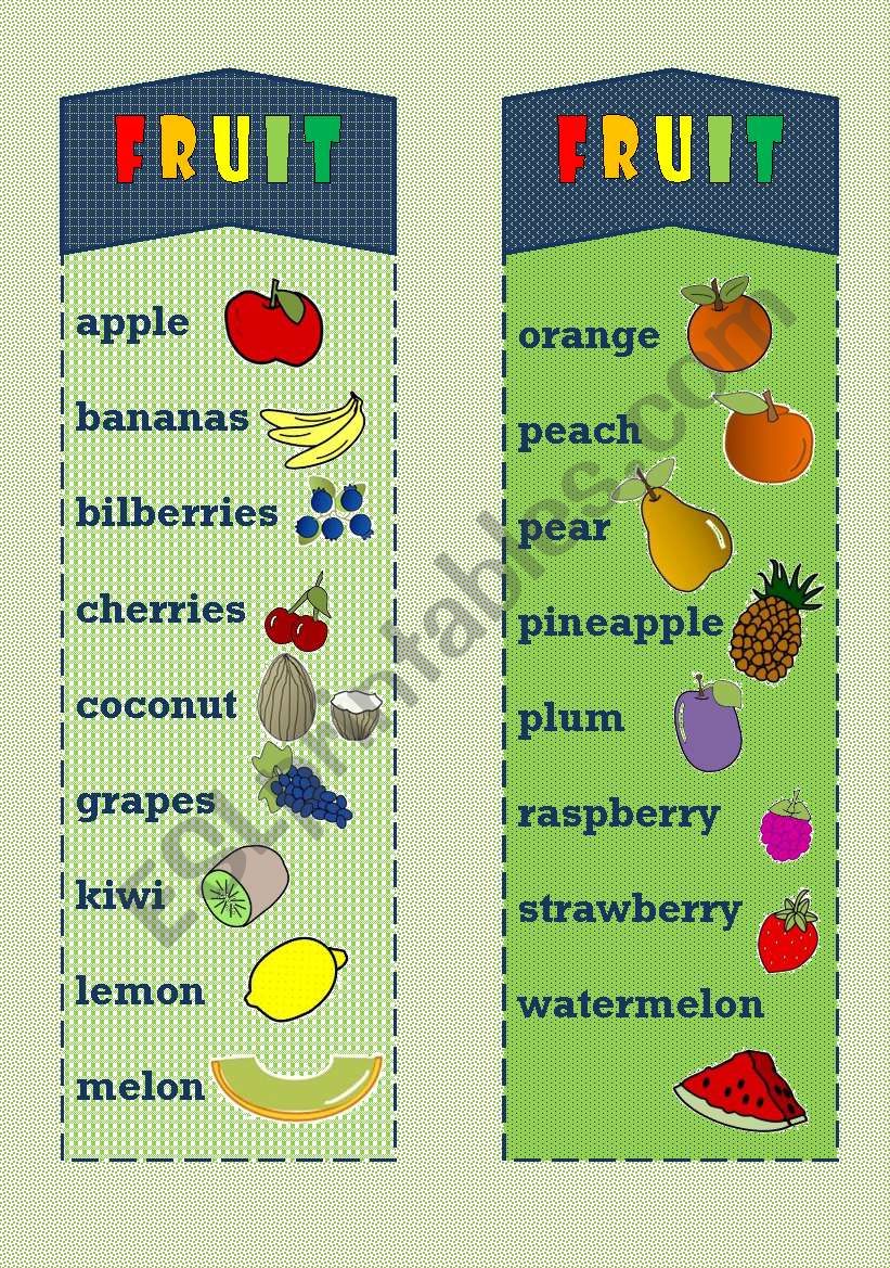 Fruit bookmark worksheet