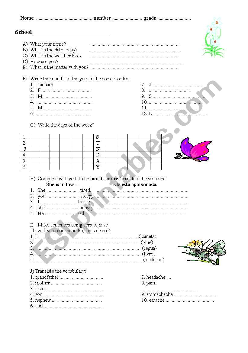months and verb to be worksheet