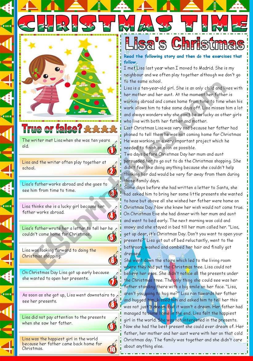 LISAÂ´S CHRISTMAS - READING AND COMPREHENSION ( TWO PAGES) - KEY INCLUDED