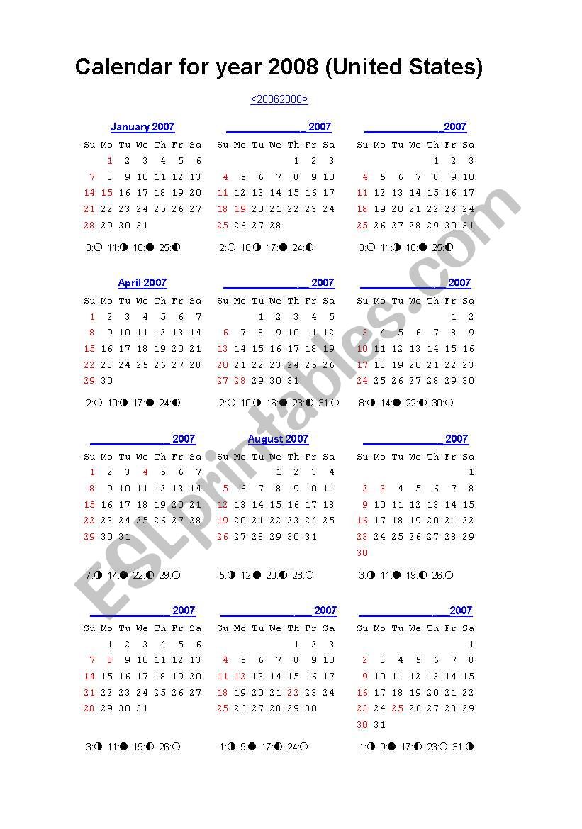 calendar activity worksheet