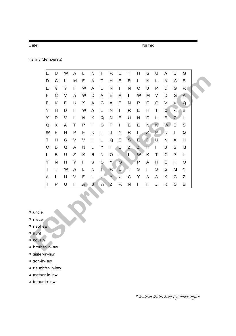 family  worksheet