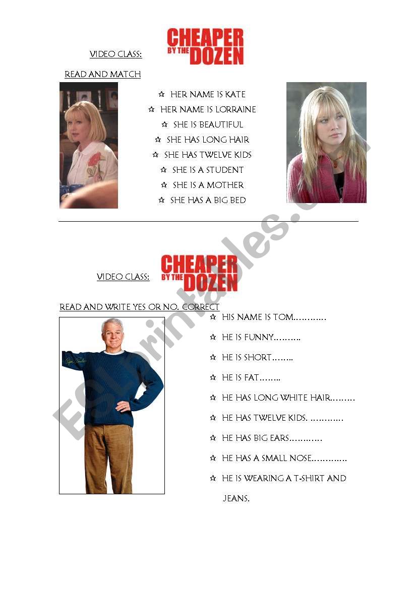 Cheaper by the dozen-  worksheet