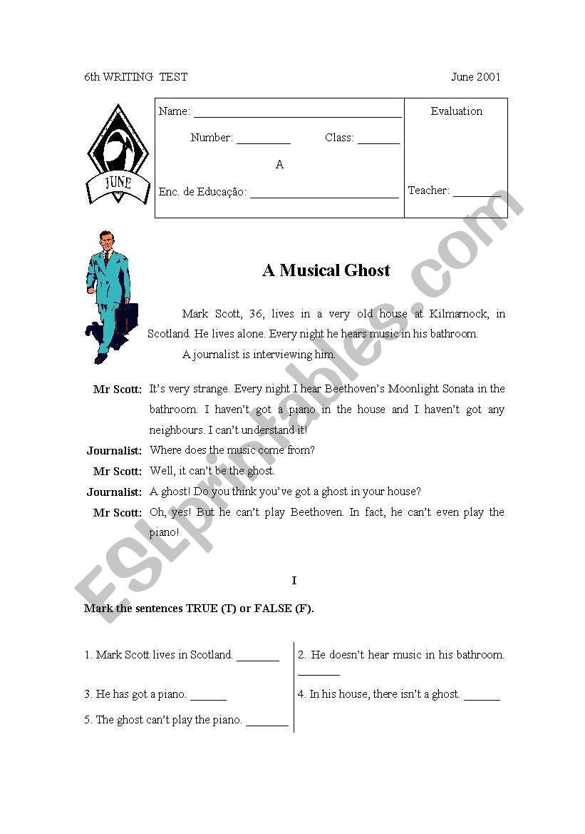 A musical ghost worksheet