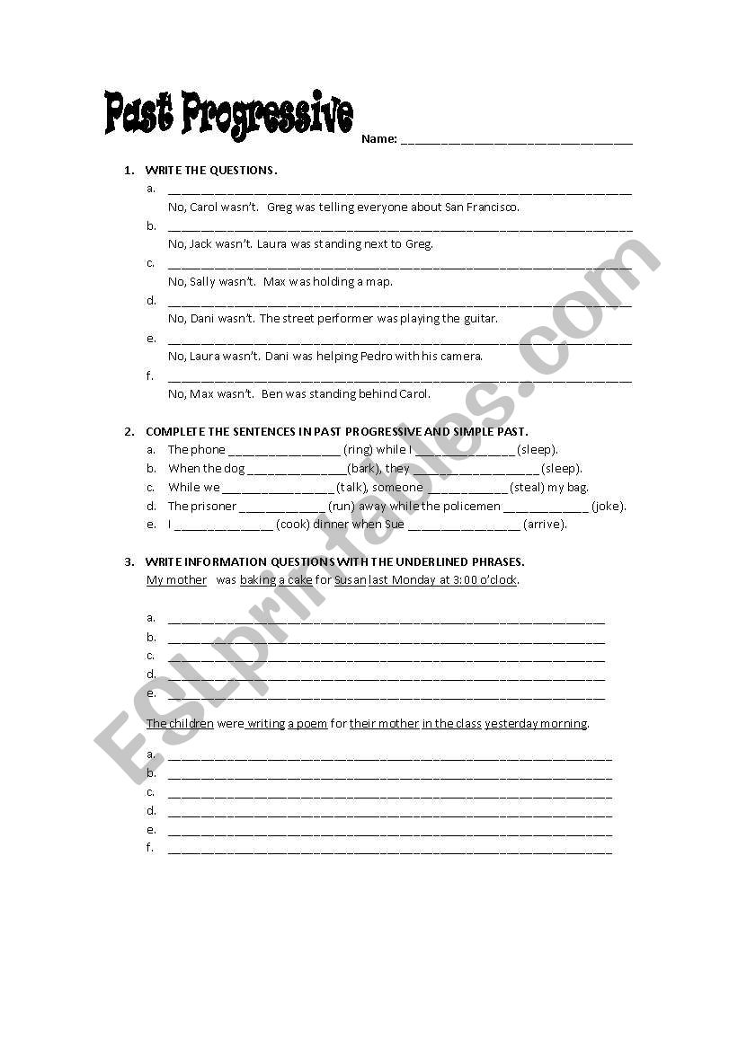 Past Progressive Worksheet worksheet