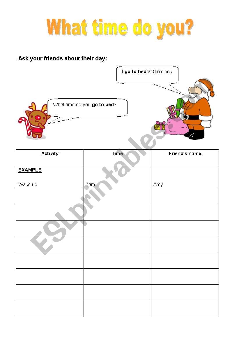 What time do you ____.? worksheet