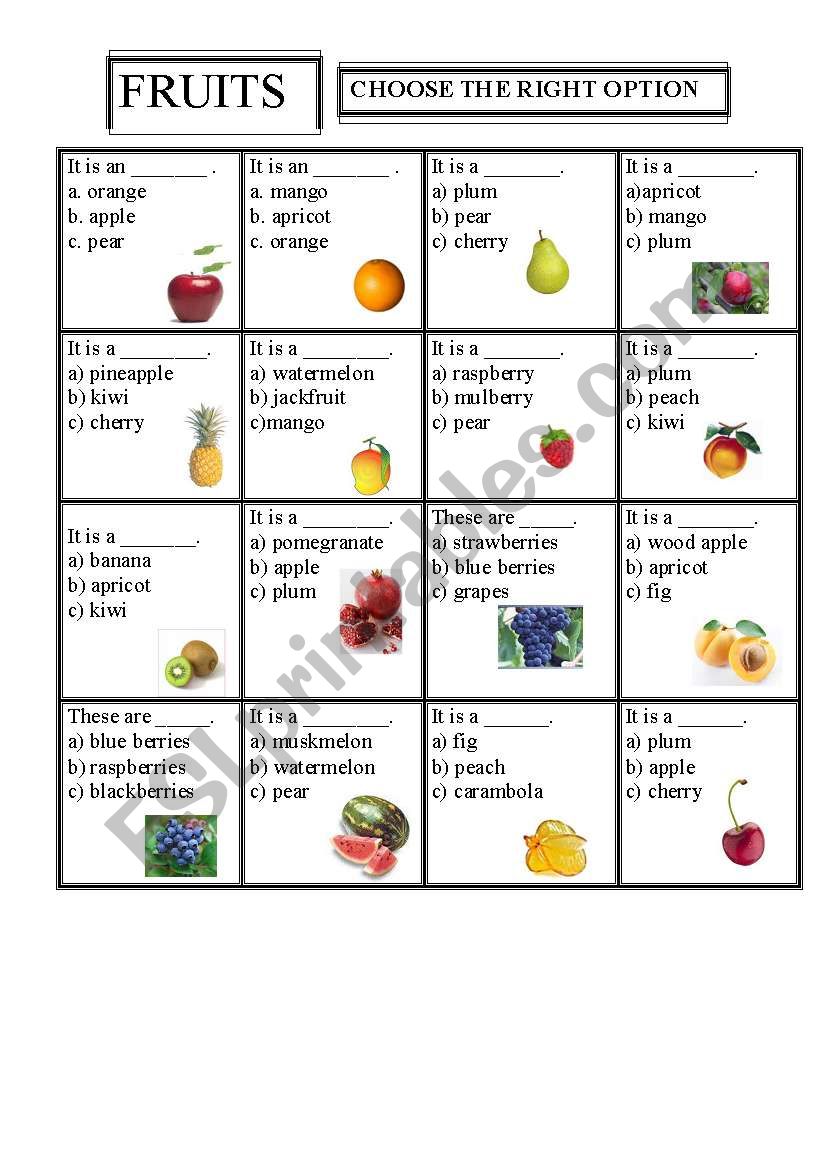 FRUITS worksheet