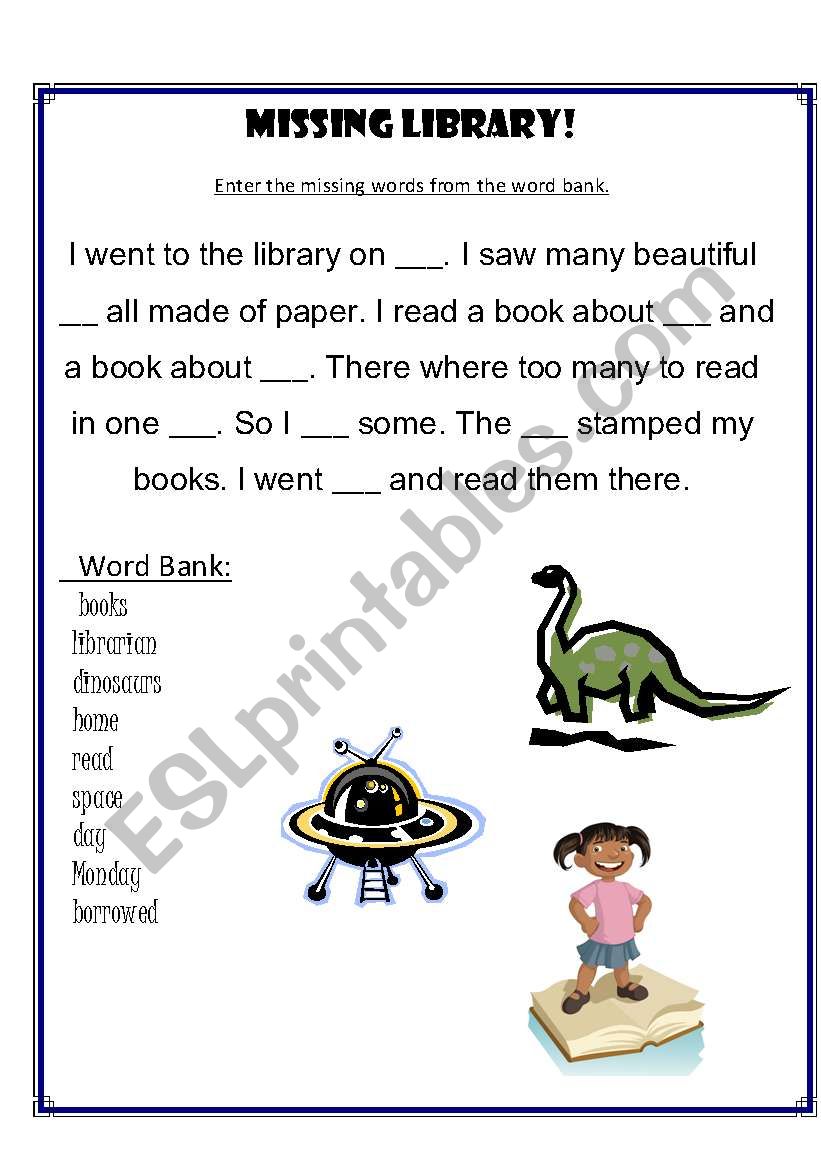 Library vocab worksheet