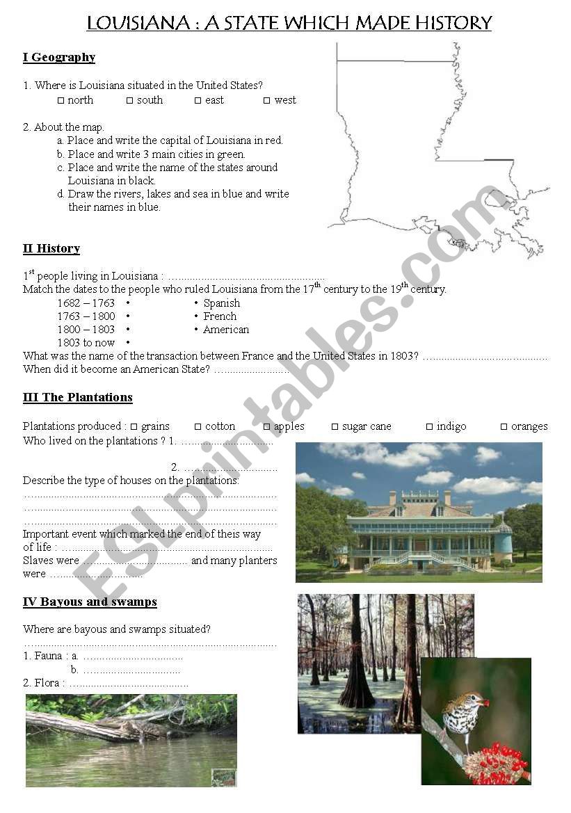 Louisiana worksheet