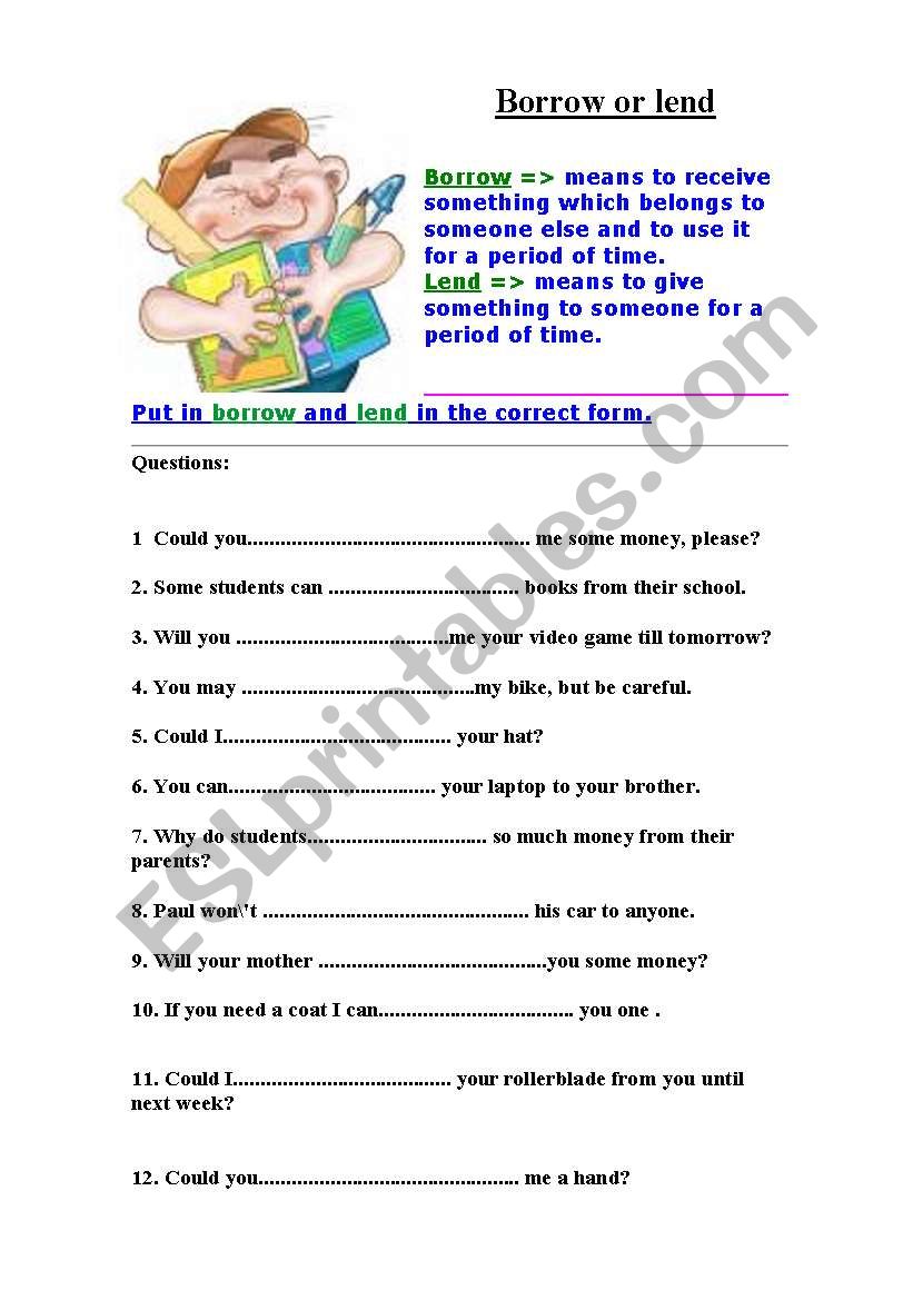 borrow or lend worksheet