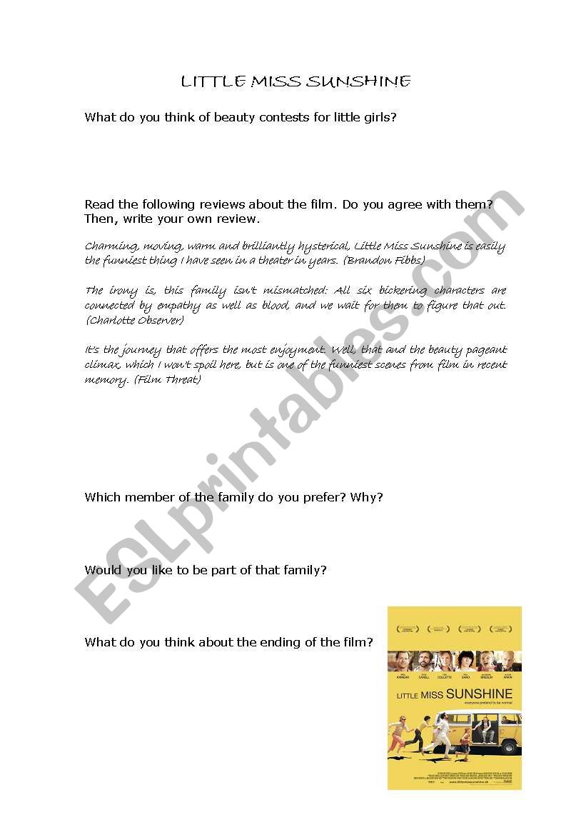 Movie Little Miss Sunshine worksheet