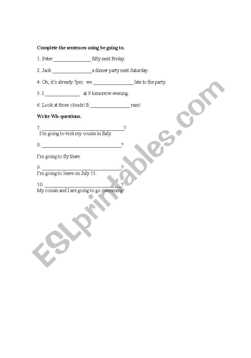 Be Going To Exercise worksheet