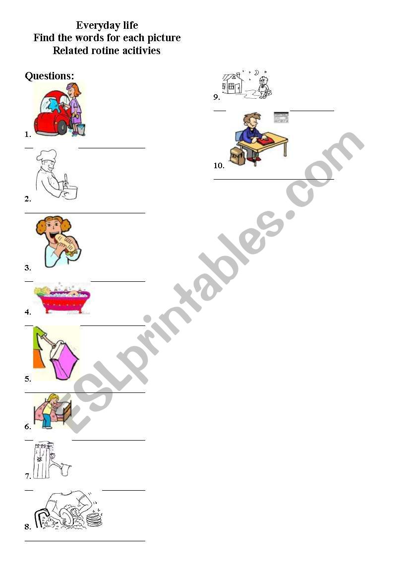 rotine activity worksheet