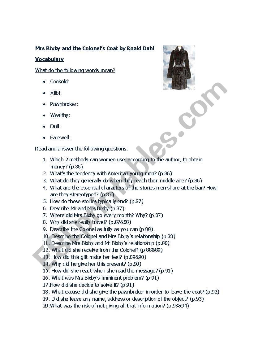 Mrs Bixby and The ColonelÂ´s Coat by Roald Dahl