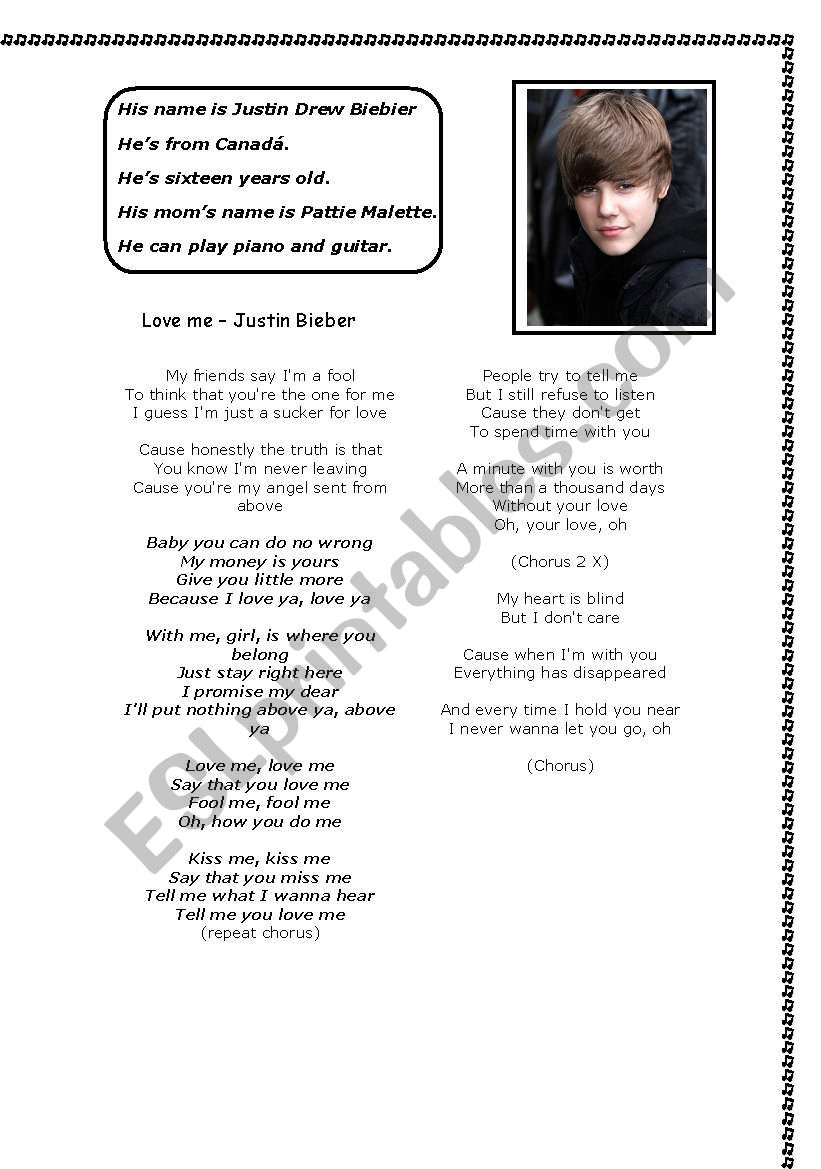 LoveMe - Justin Bibier worksheet