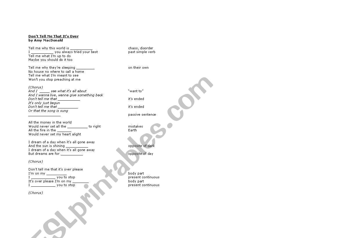 Amy Macdonald song worksheet