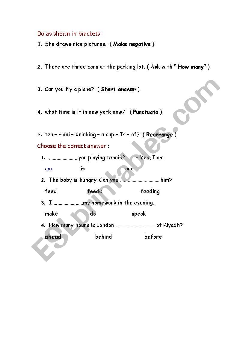 general excercises worksheet