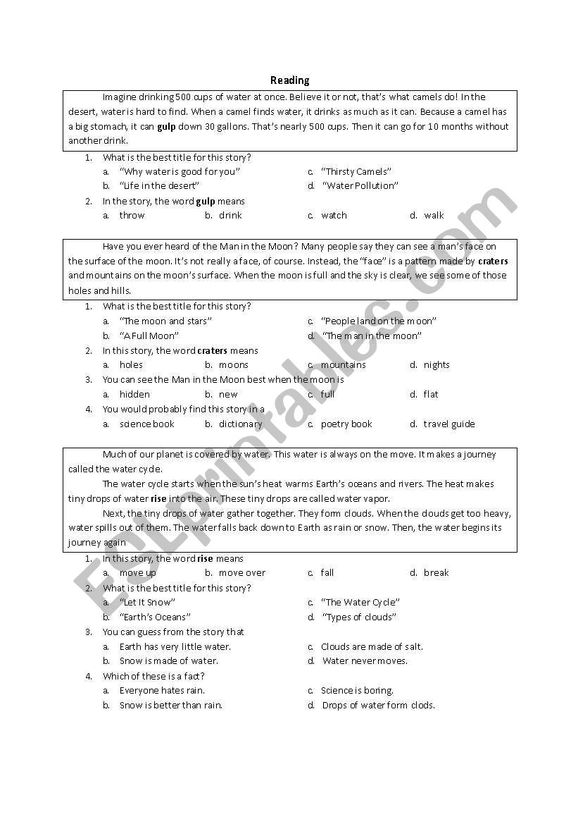 reading worksheet