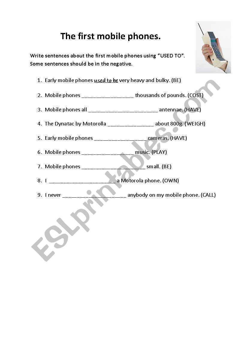 Mobile phones over the years  worksheet