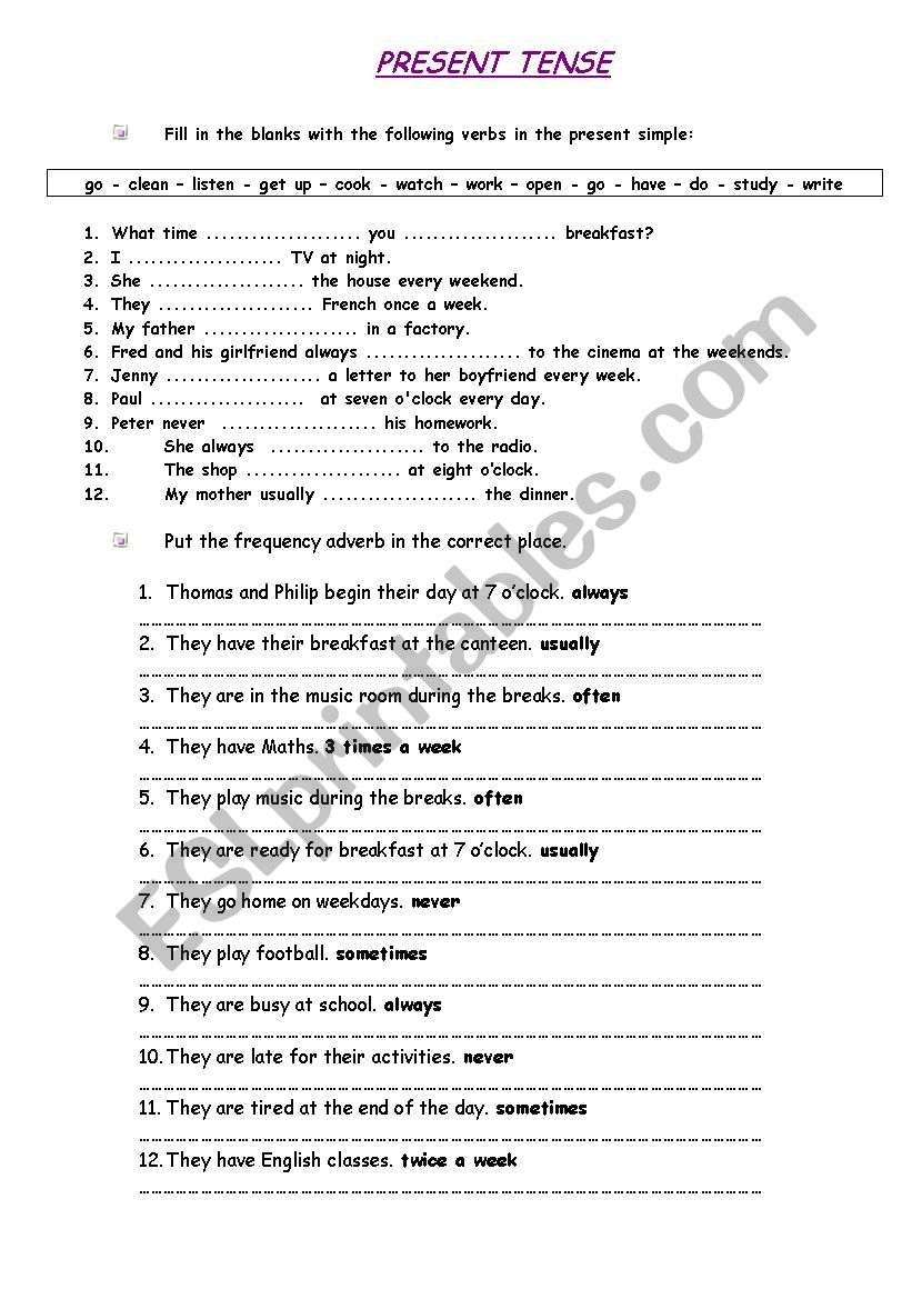 PRESENT TENSE worksheet