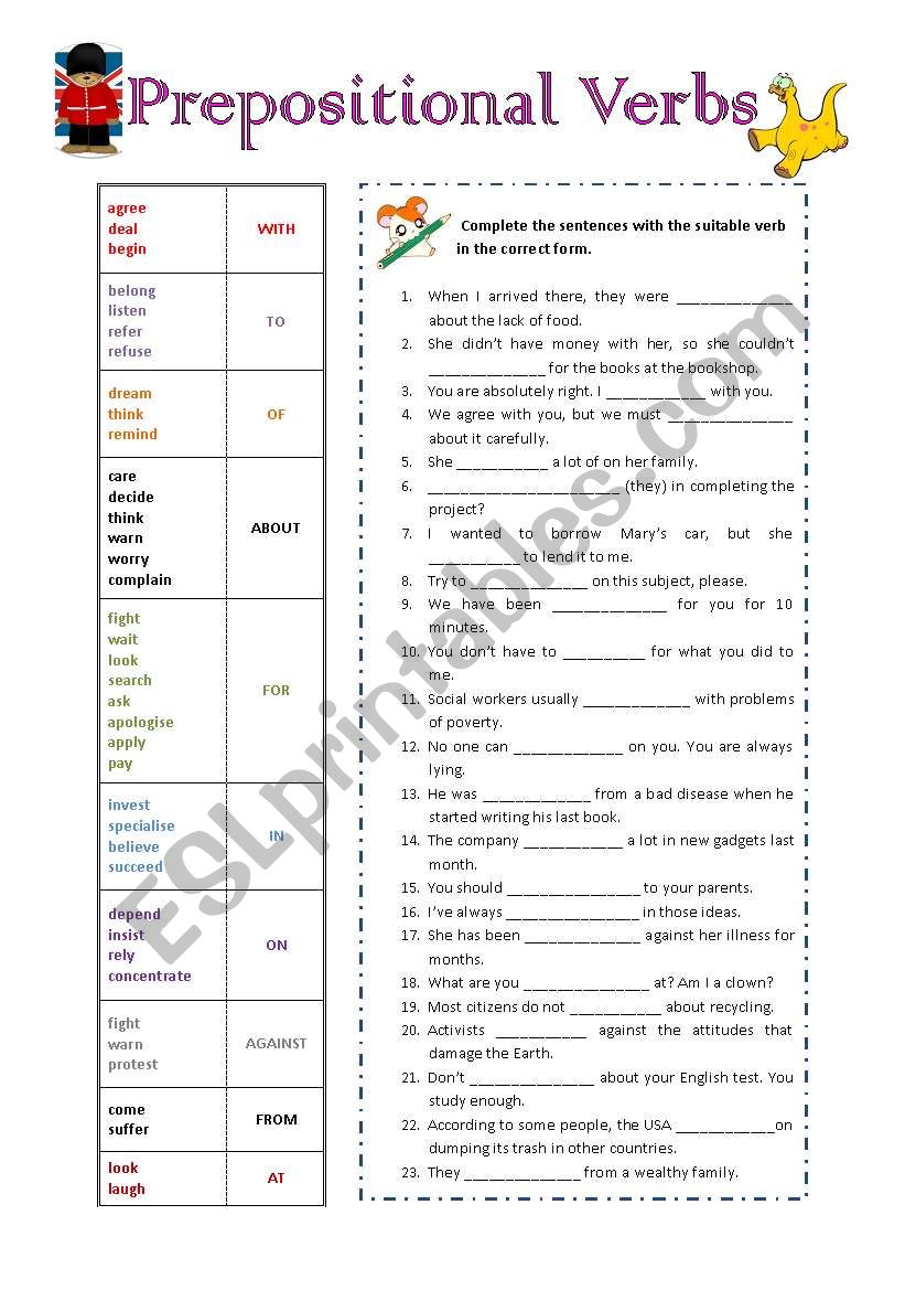 Prepositional verbs worksheet