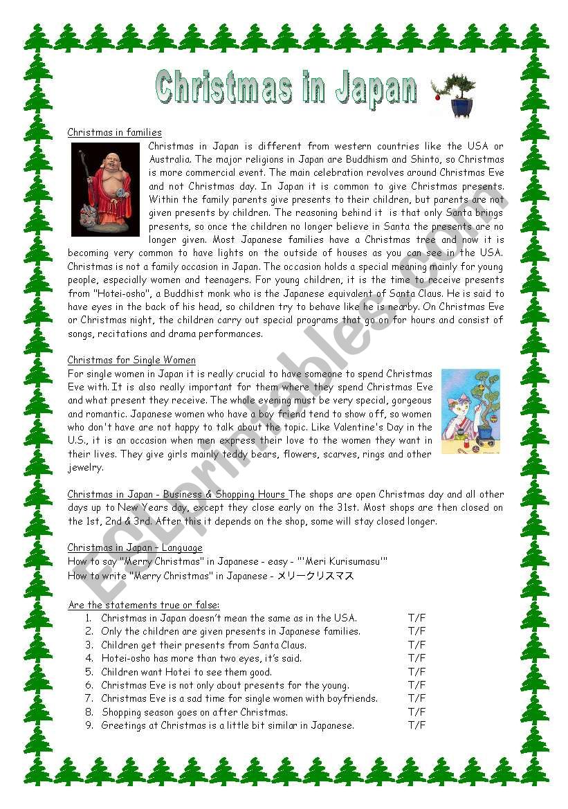 Christmas in Japan with key worksheet