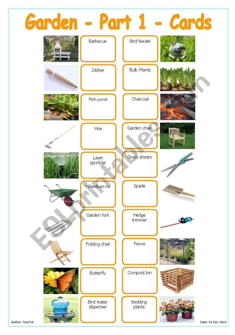 Garden - Part 1 - Cards worksheet