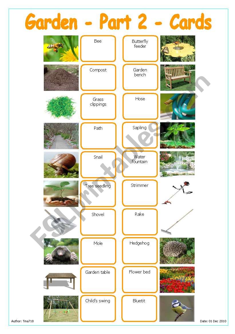 Garden - Part 2 - Cards worksheet