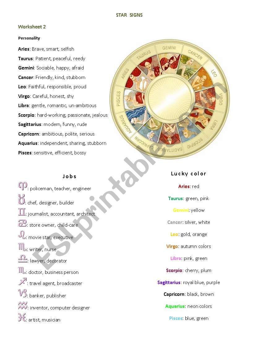 zodiacs - star signs 1 worksheet