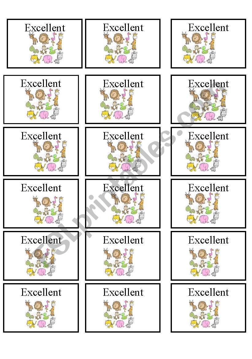 excellent cards worksheet