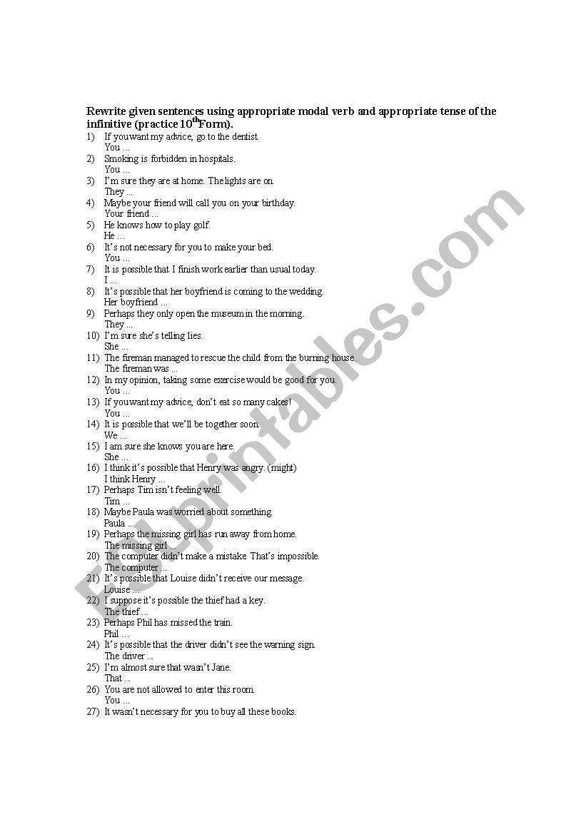 Modal verbs worksheet