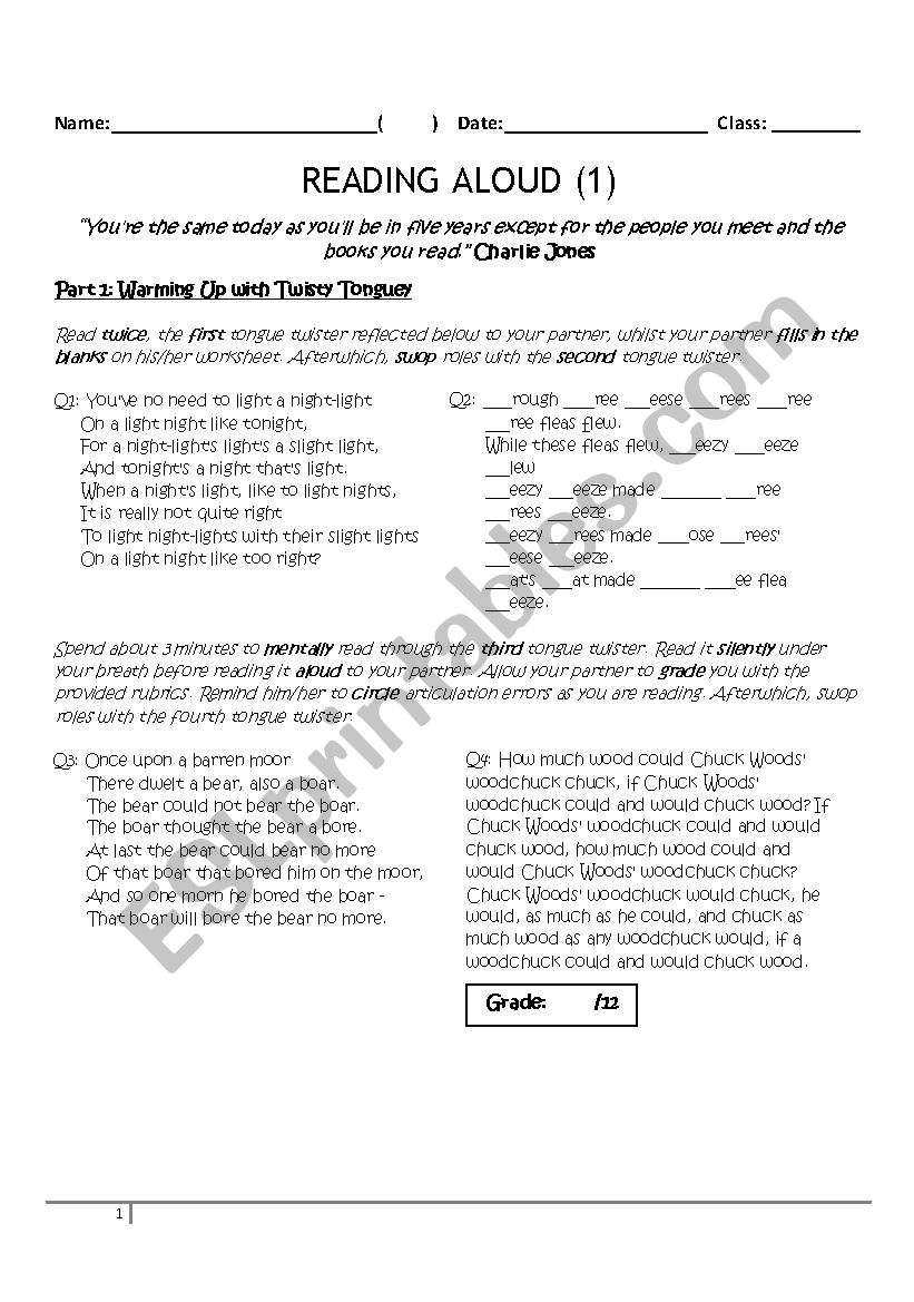 Pair-work Reading Aloud - Pauses, Stress and Intonation (Answers Provided)