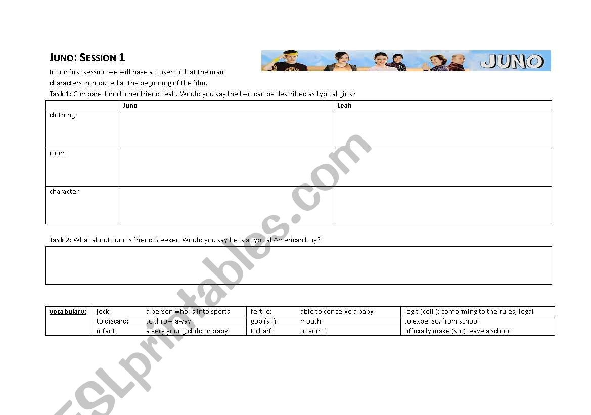 Juno - worksheet worksheet