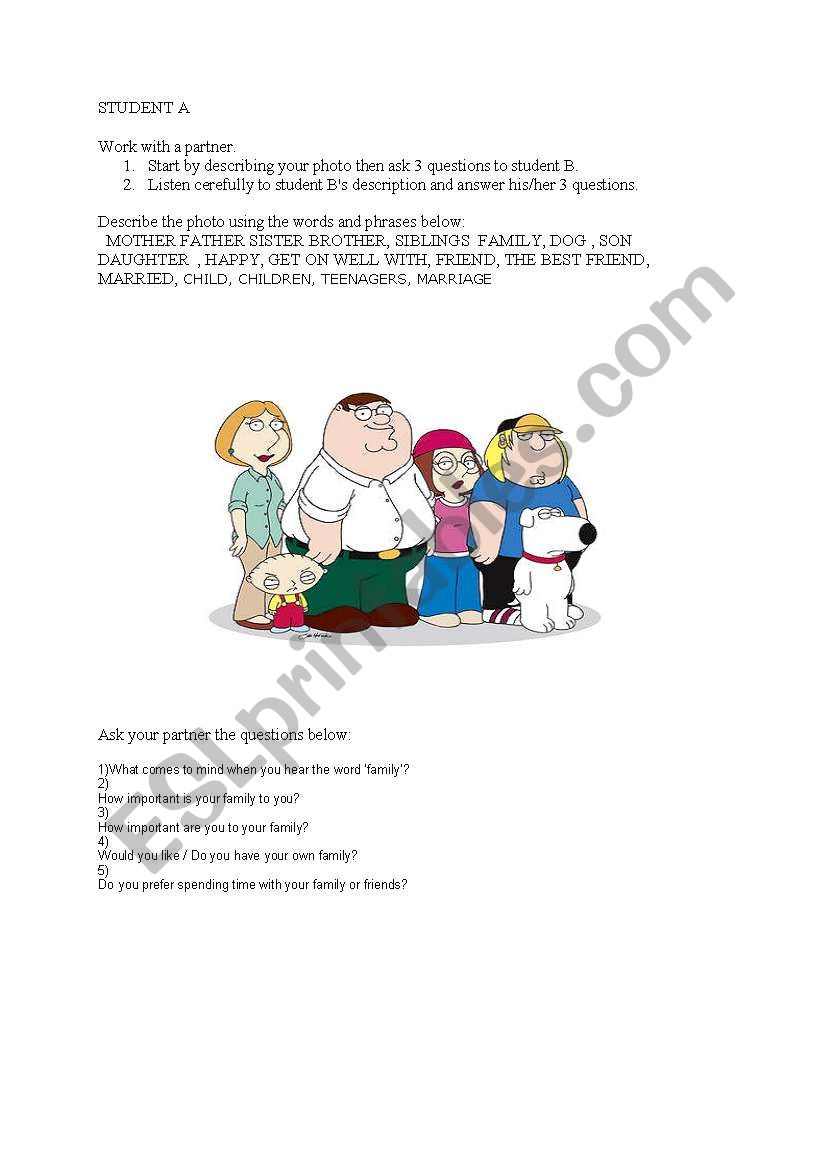 Information gap Family worksheet