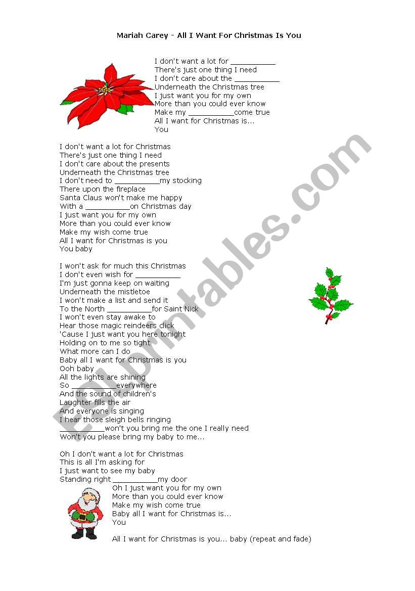 Christmas Song - Gap filling worksheet