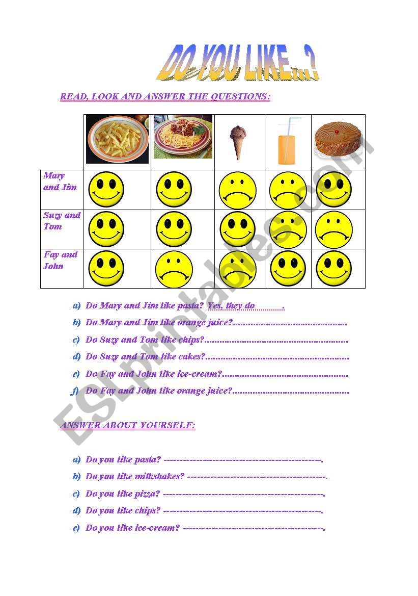 Do you like? worksheet