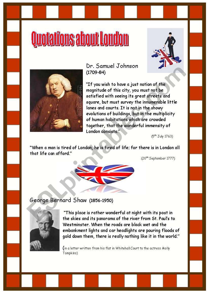 Quotations about London - READING COMPREHENSION