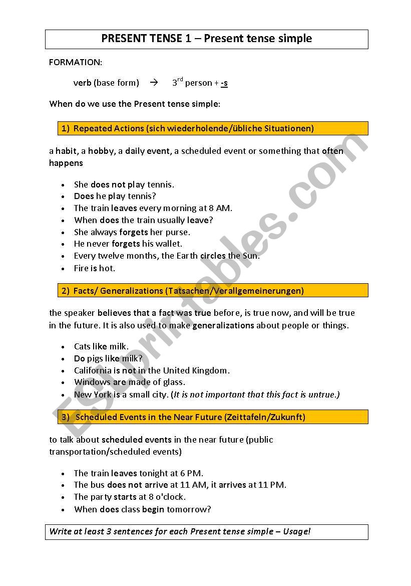 Present tense simple/continuous