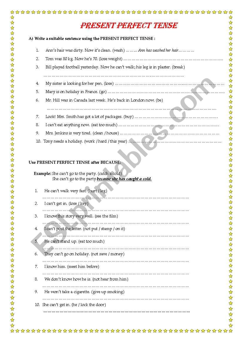 present perfect tense worksheet