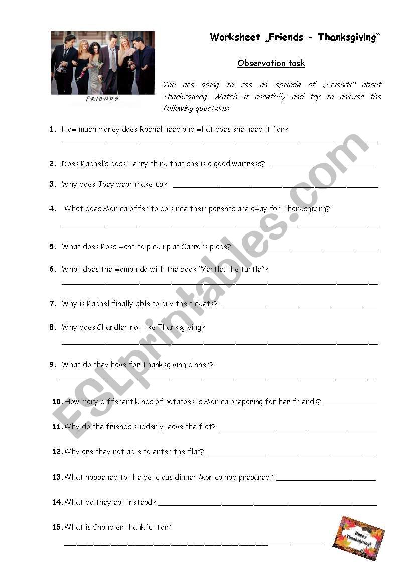 Friends - Thanksgiving worksheet