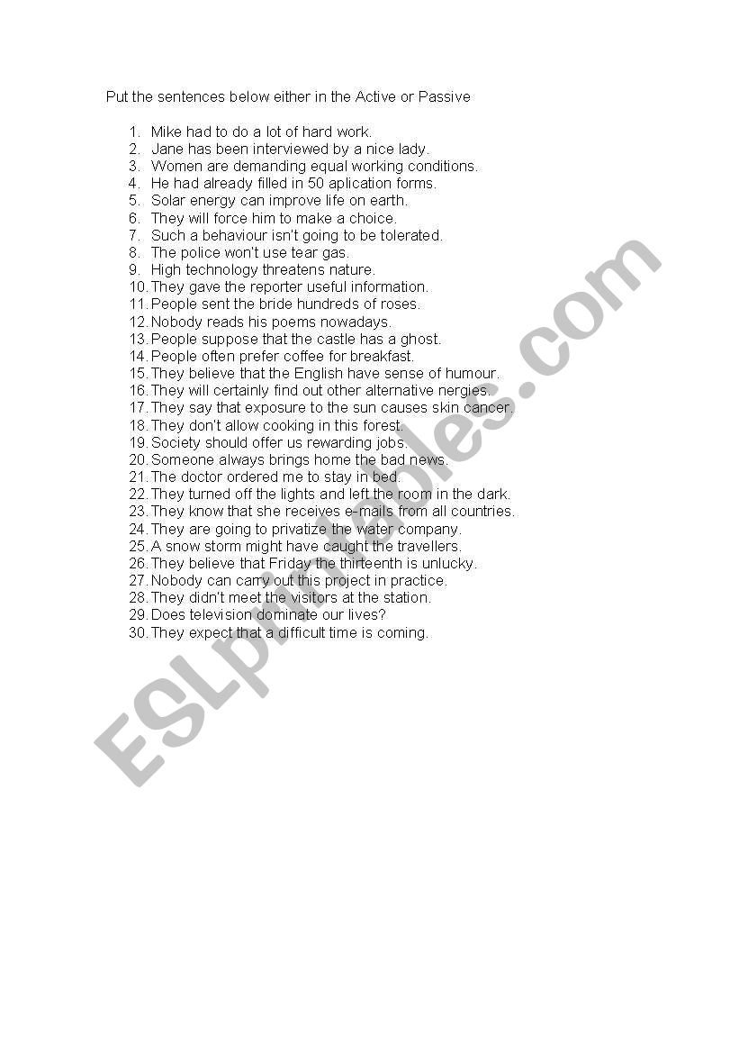 Passive Voice worksheet