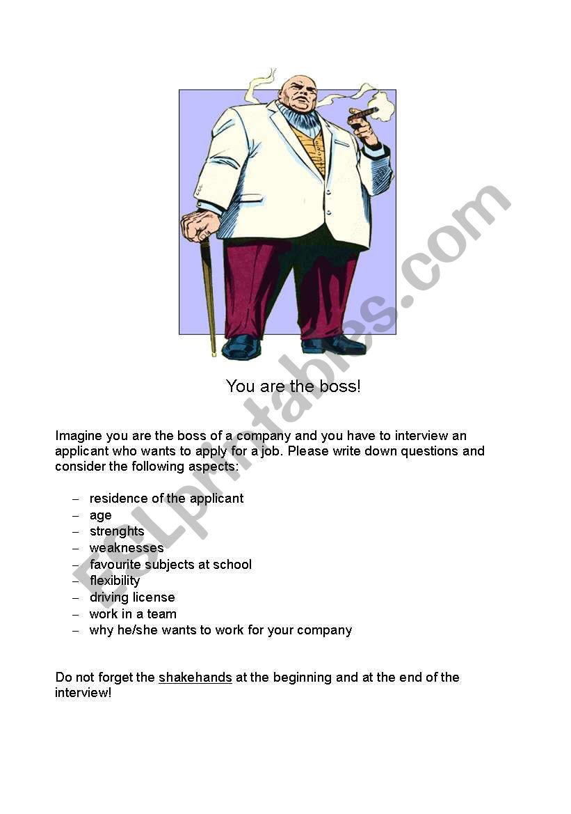 Role Play Job Interview -Boss worksheet