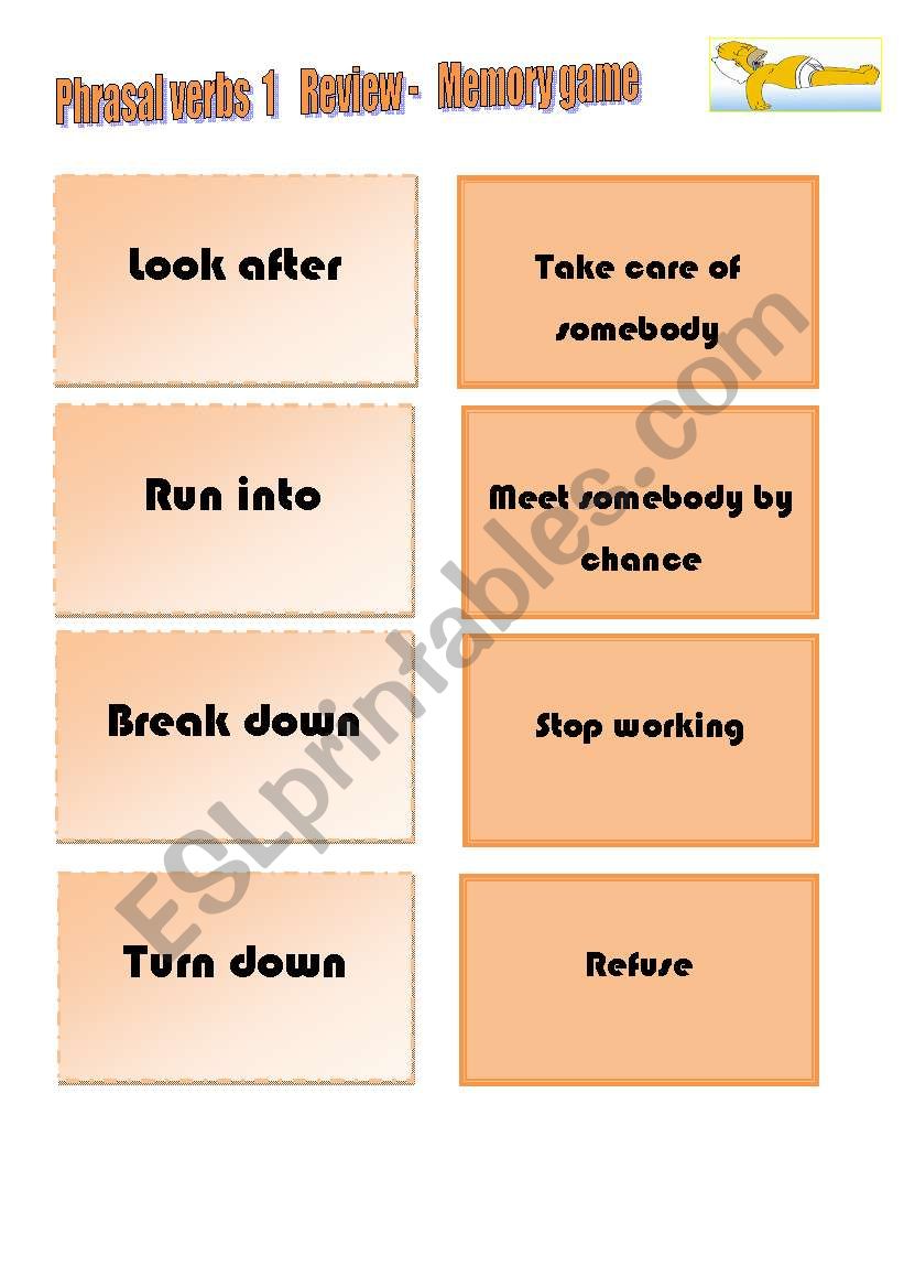 PHRASAL VERBS 1-  MEMORY GAME worksheet