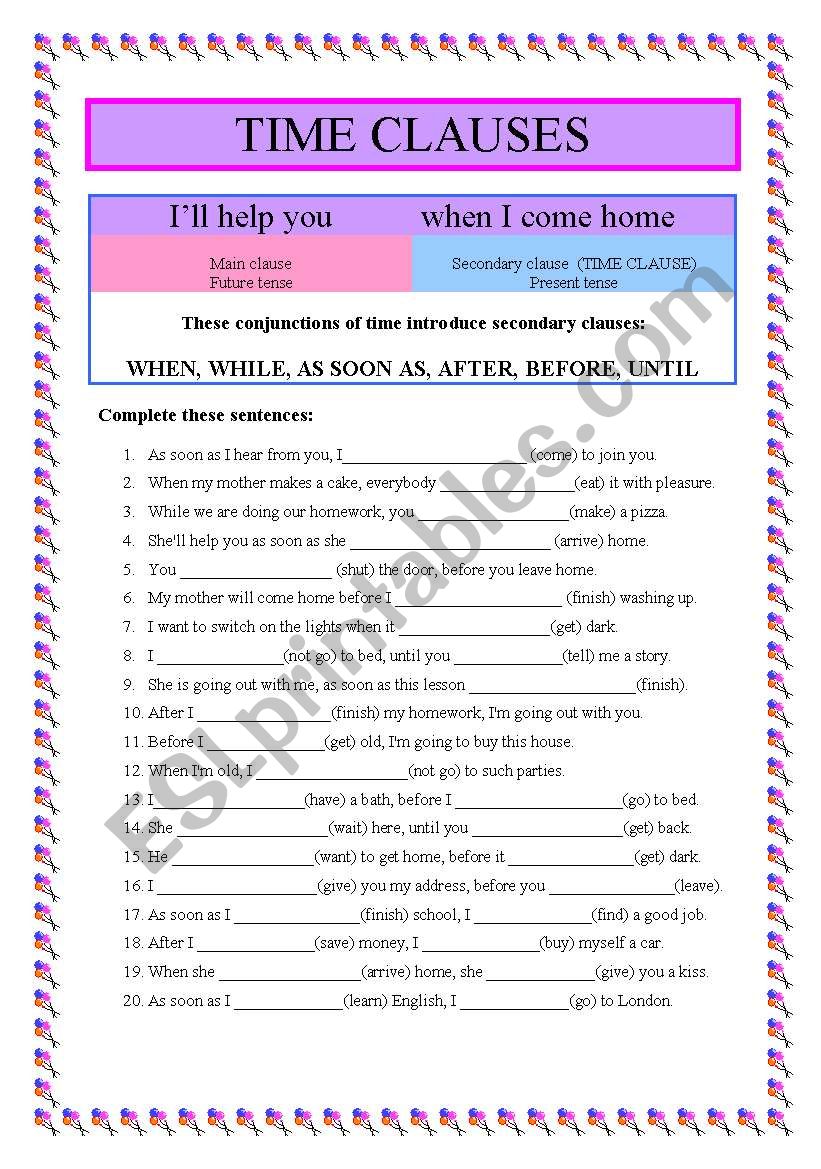 TIME CLAUSES  worksheet