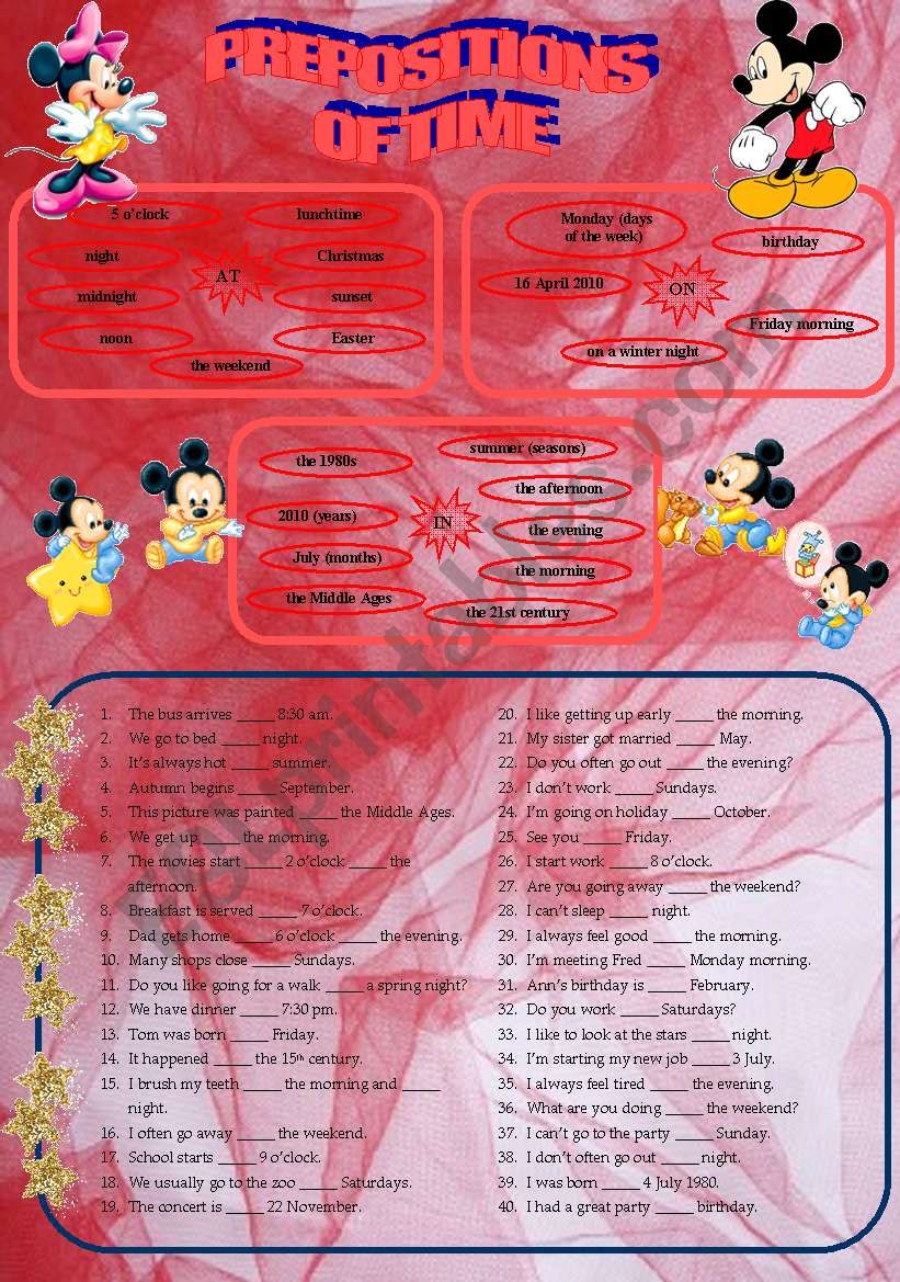 Prepositions of time worksheet