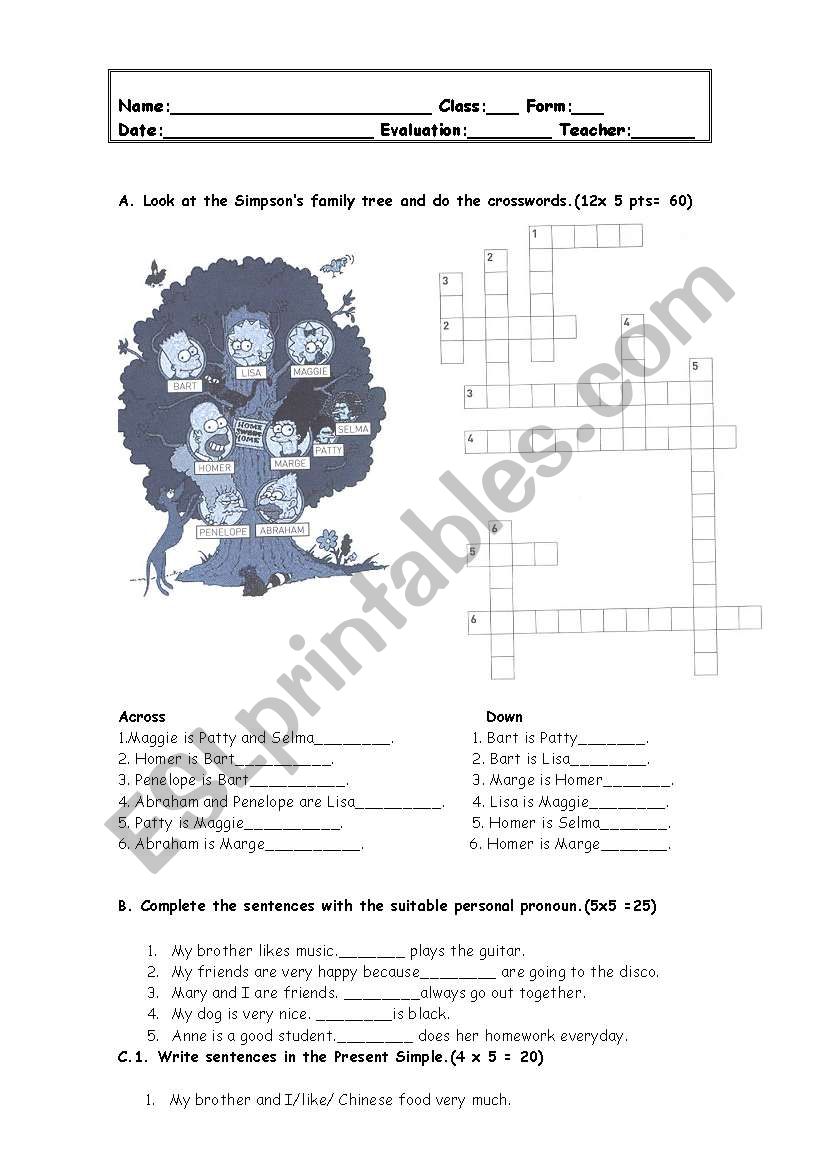 Worksheet - Family Members worksheet