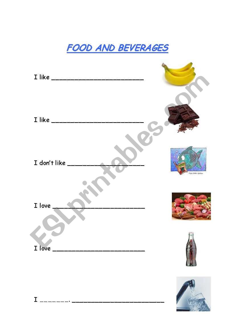 Food and beverages worksheet