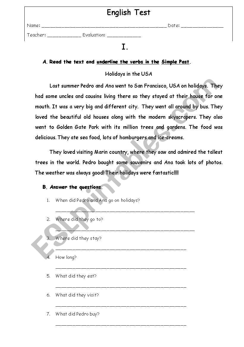 English Test worksheet