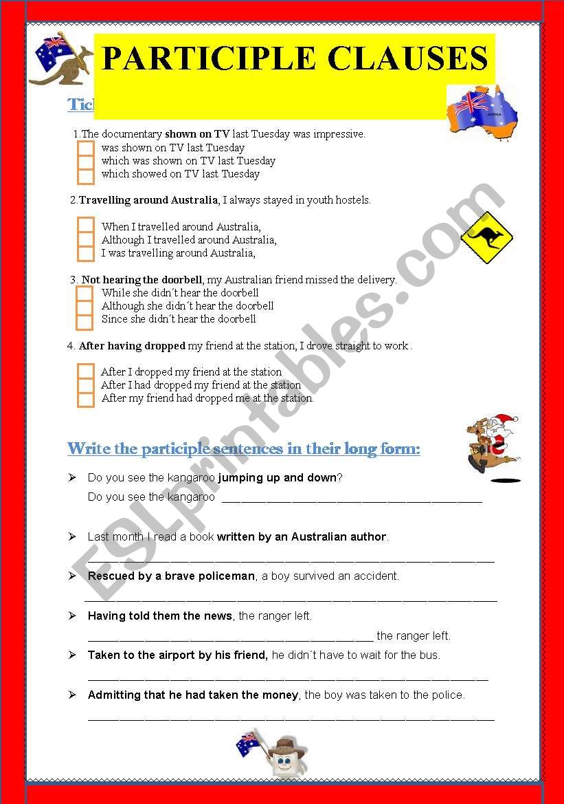 Participle clauses worksheet